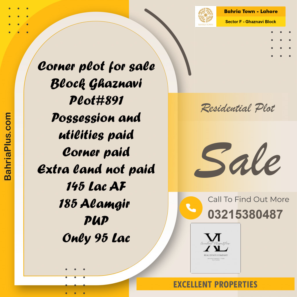 11.5 Marla Residential Plot for Sale in Sector F - Ghaznavi Block -  Bahria Town, Lahore - (BP-276476)