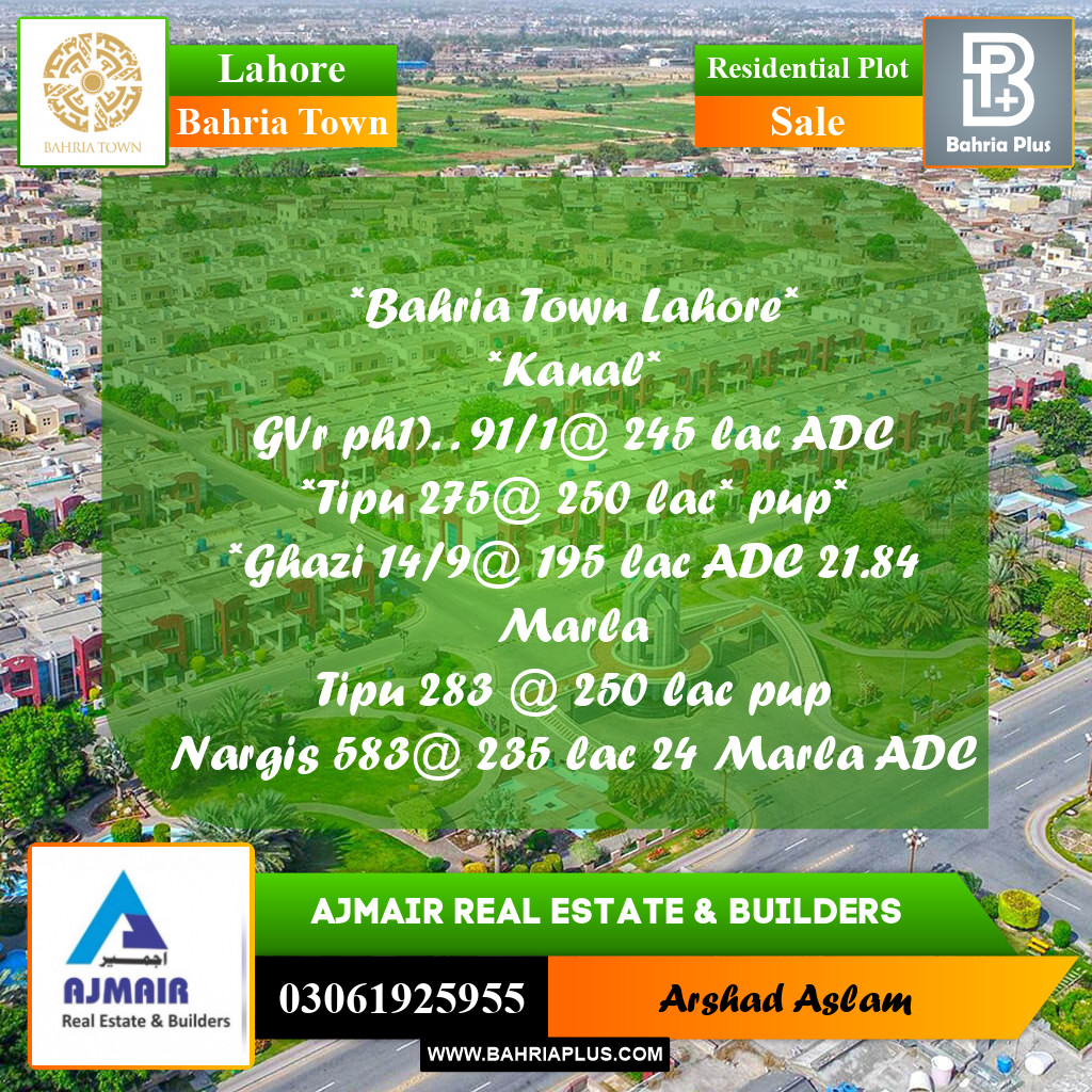 Residential Plot for Sale in Bahria Town, Lahore - (BP-276478)