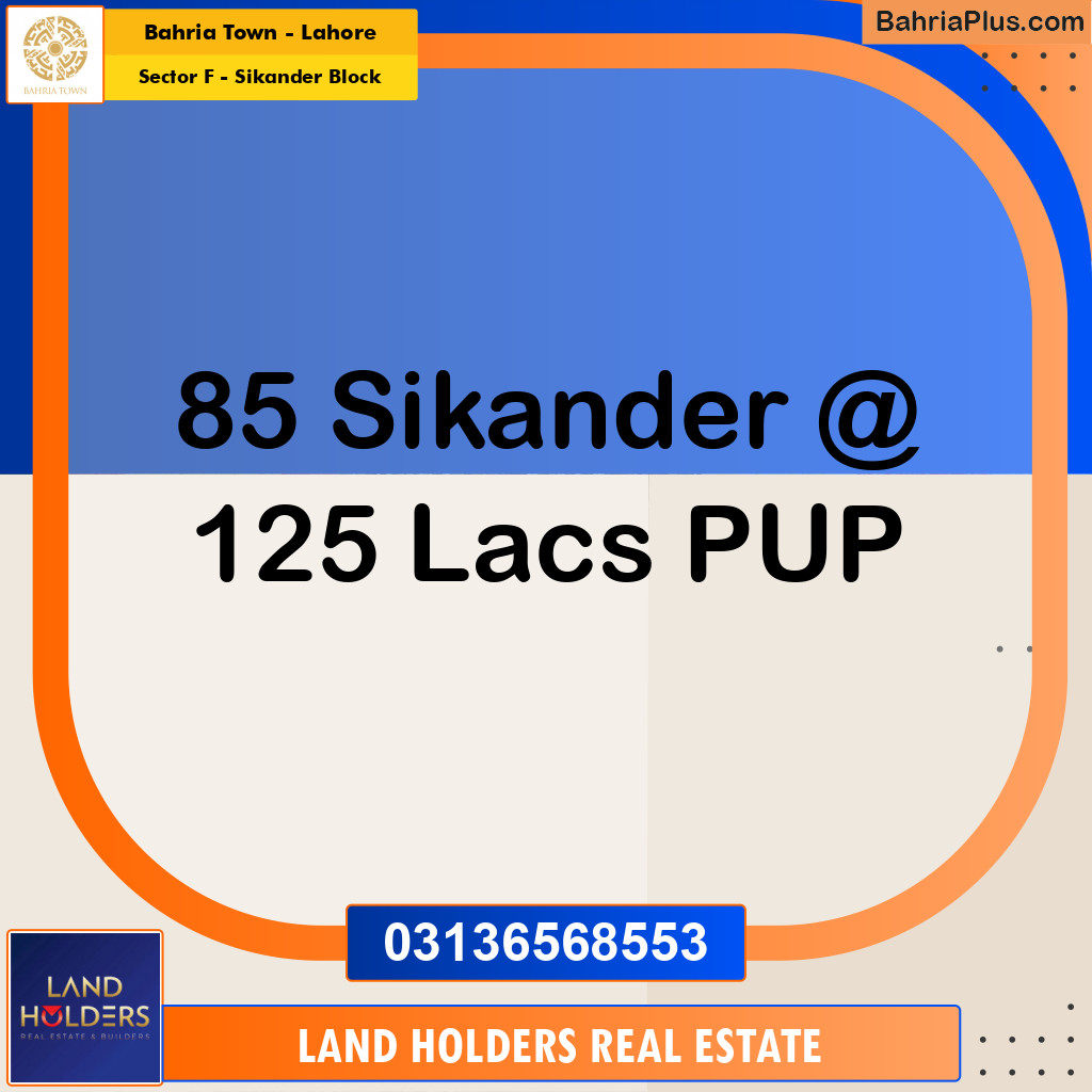 10 Marla Residential Plot for Sale in Sector F - Sikander Block -  Bahria Town, Lahore - (BP-276572)