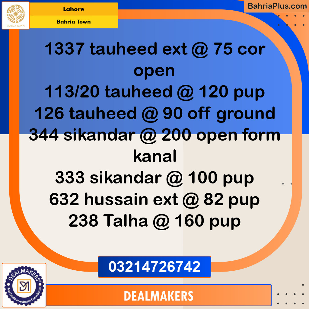 Residential Plot for Sale in Bahria Town, Lahore - (BP-276596)