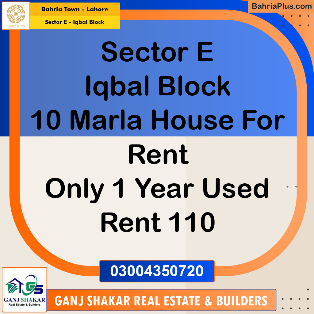 10 Marla Residential House for Rent in Sector E - Iqbal Block -  Bahria Town, Lahore - (BP-276603)
