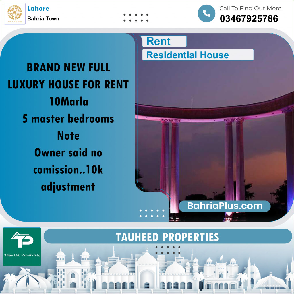 10 Marla Residential House for Rent in Bahria Town, Lahore - (BP-276612)