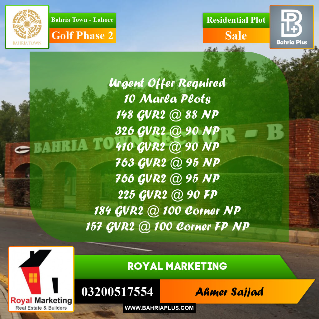 Residential Plot for Sale in Golf Phase 2 -  Bahria Town, Lahore - (BP-276628)