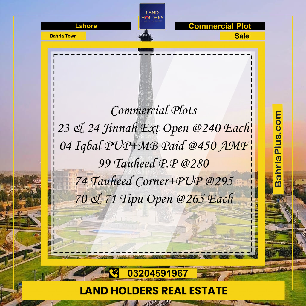 Commercial Plot for Sale in Bahria Town, Lahore - (BP-276636)