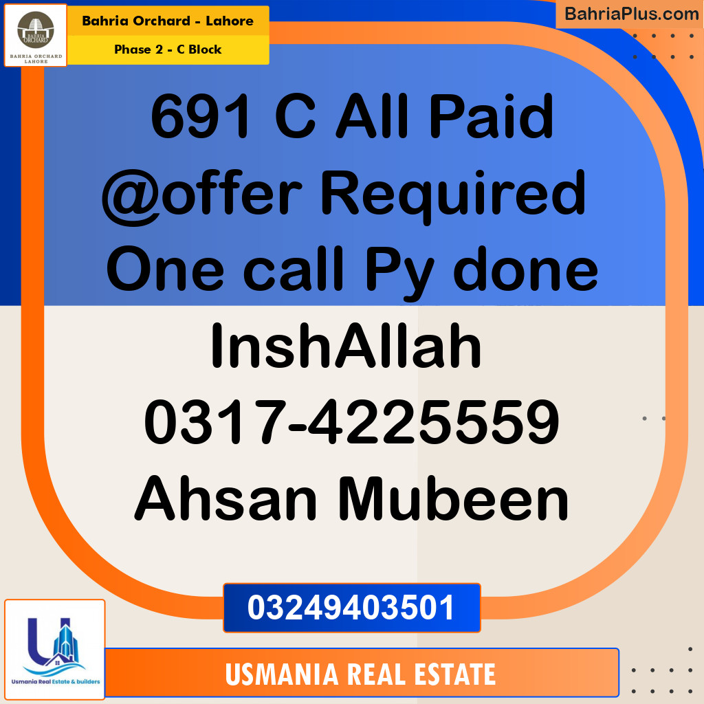 8 Marla Residential Plot for Sale in Phase 2 - C Block -  Bahria Orchard, Lahore - (BP-276653)