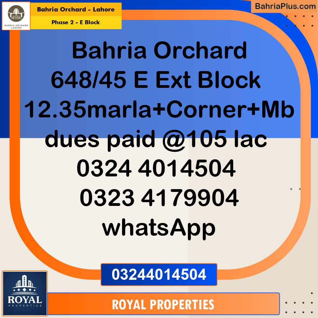 Residential Plot for Sale in Phase 2 - E Block -  Bahria Orchard, Lahore - (BP-276672)