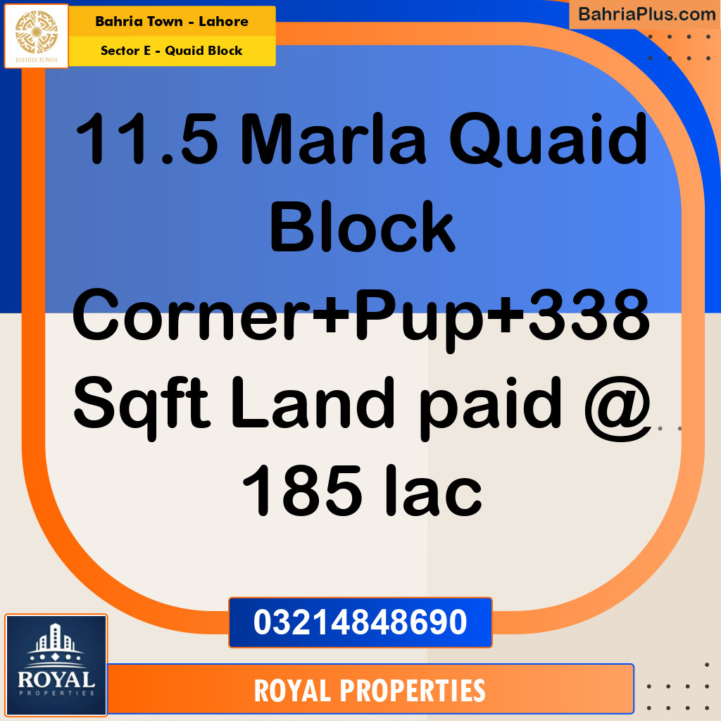 11.5 Marla Residential Plot for Sale in Sector E - Quaid Block -  Bahria Town, Lahore - (BP-276692)