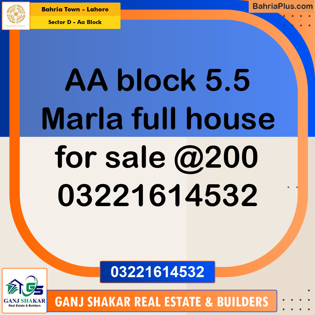 5.5 Marla Residential House for Sale in Sector D - AA Block -  Bahria Town, Lahore - (BP-276742)