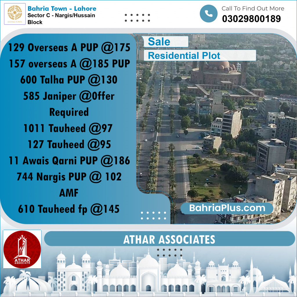 10 Marla Residential Plot for Sale in Sector C - Nargis/Hussain Block -  Bahria Town, Lahore - (BP-276772)