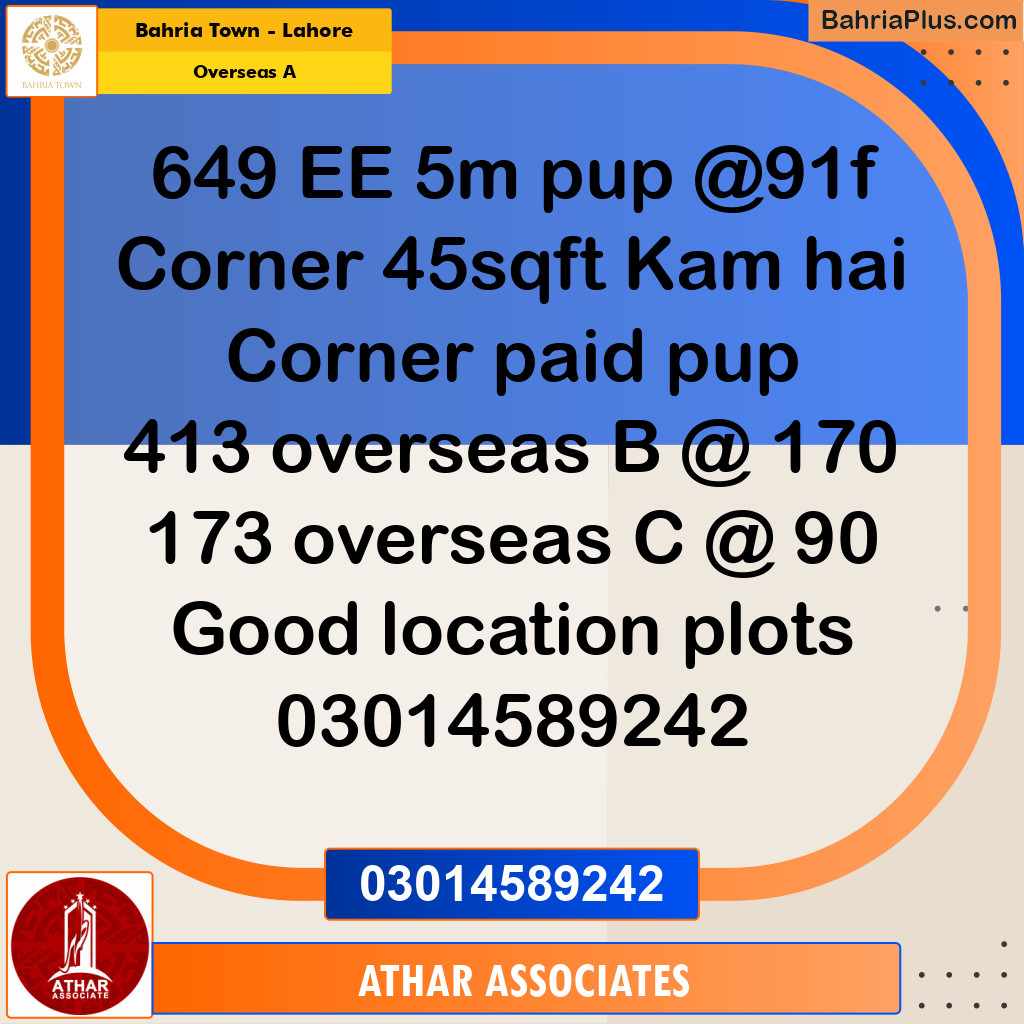 10 Marla Residential Plot for Sale in Overseas A -  Bahria Town, Lahore - (BP-276791)