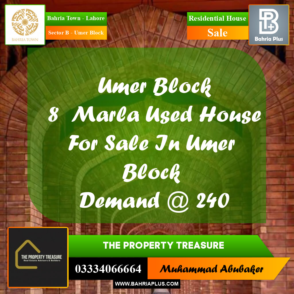 8 Marla Residential House for Sale in Sector B - Umer Block -  Bahria Town, Lahore - (BP-276799)