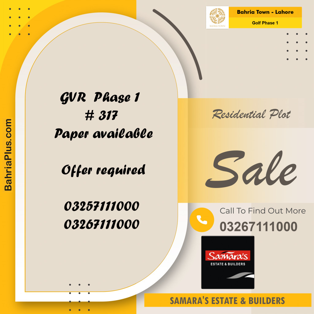 10 Marla Residential Plot for Sale in Golf Phase 1 -  Bahria Town, Lahore - (BP-276825)