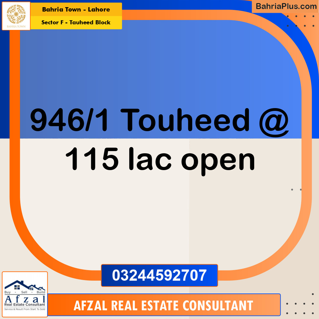 10 Marla Residential Plot for Sale in Sector F - Tauheed Block -  Bahria Town, Lahore - (BP-276882)