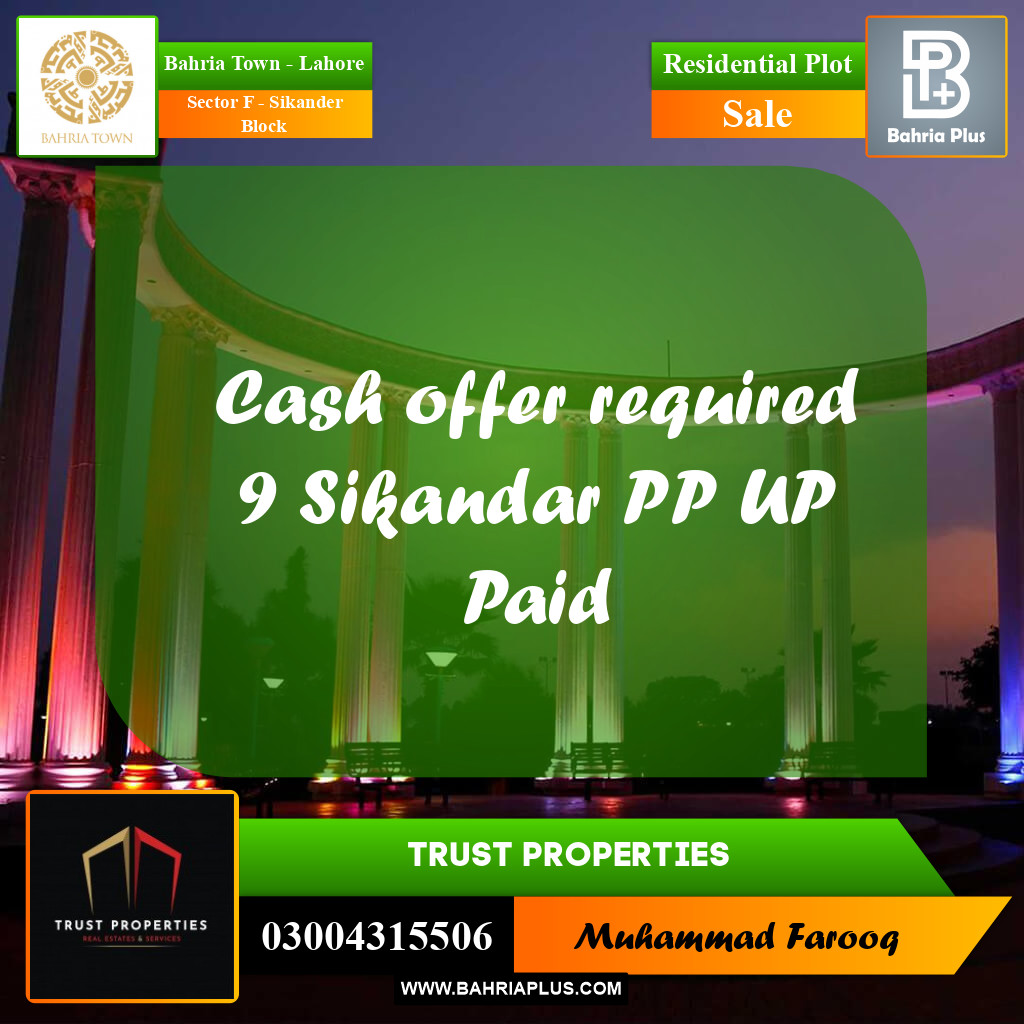 10 Marla Residential Plot for Sale in Sector F - Sikander Block -  Bahria Town, Lahore - (BP-276889)
