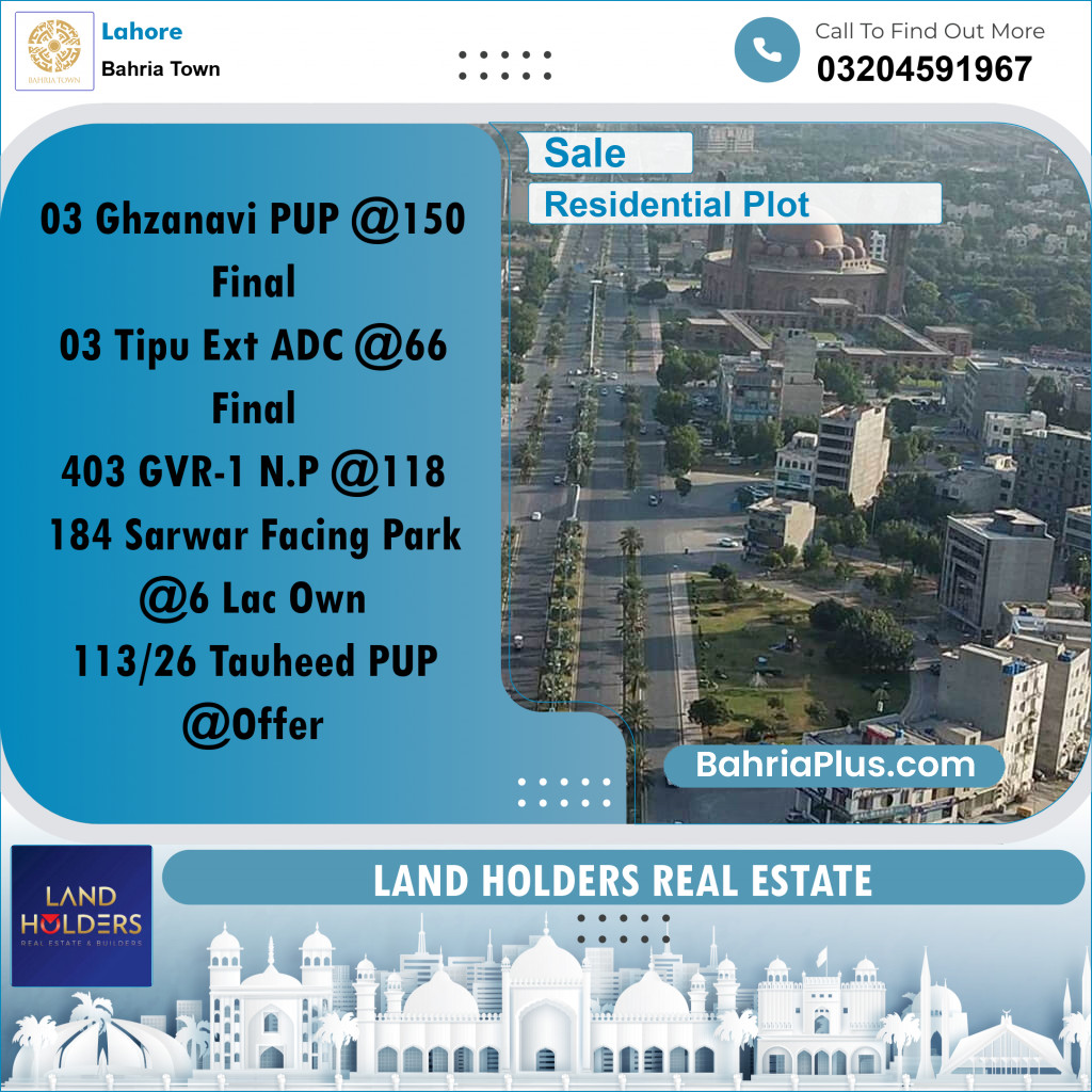 Residential Plot for Sale in Bahria Town, Lahore - (BP-276895)