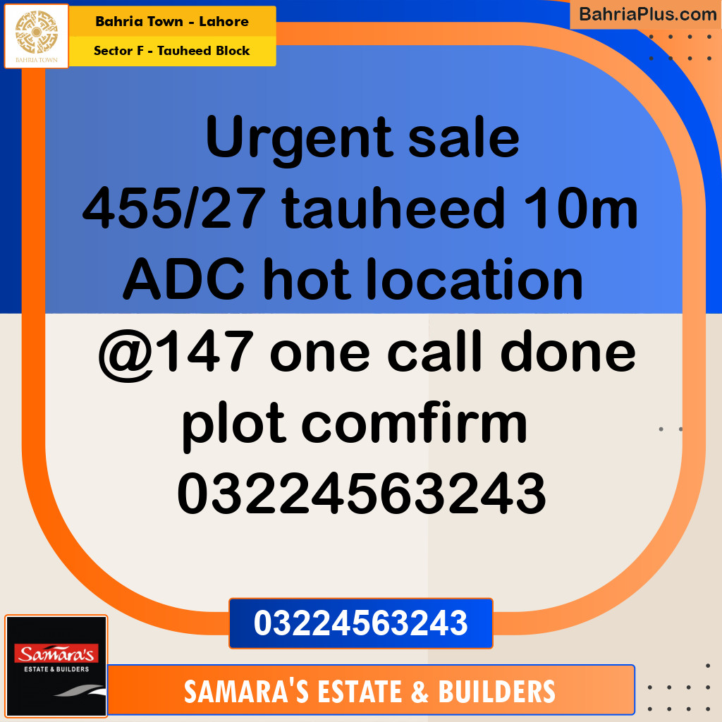 10 Marla Residential Plot for Sale in Sector F - Tauheed Block -  Bahria Town, Lahore - (BP-276901)
