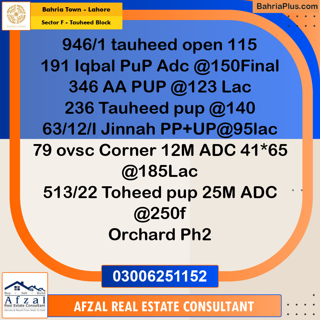 10 Marla Residential Plot for Sale in Sector F - Tauheed Block -  Bahria Town, Lahore - (BP-276927)