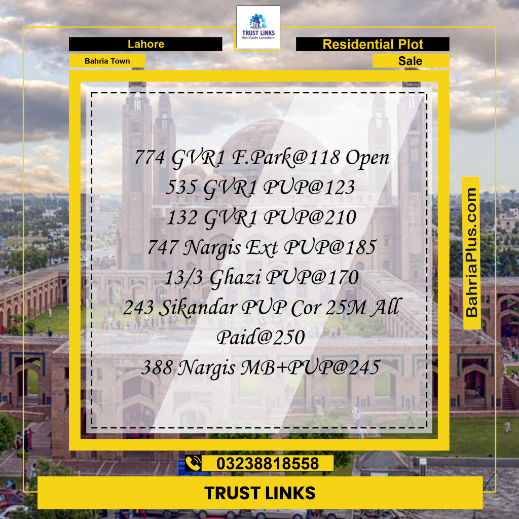 Residential Plot for Sale in Bahria Town, Lahore - (BP-276995)