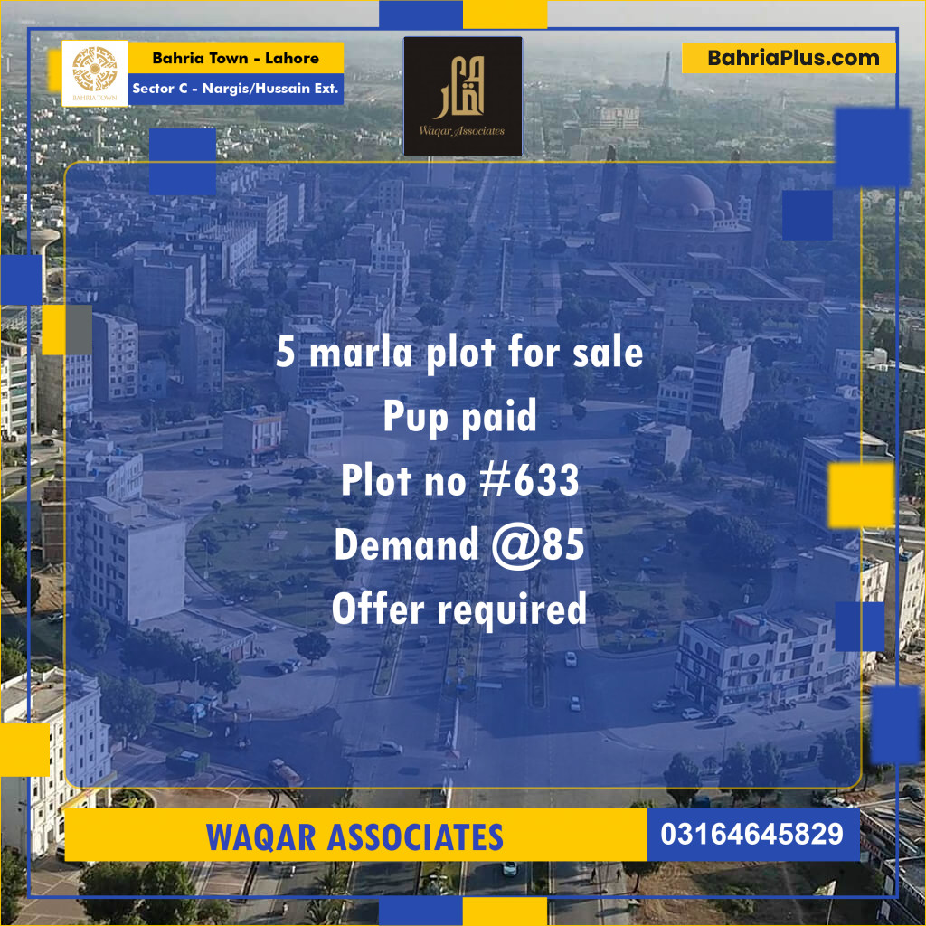 5 Marla Residential Plot for Sale in Sector C - Nargis/Hussain Ext. -  Bahria Town, Lahore - (BP-277009)
