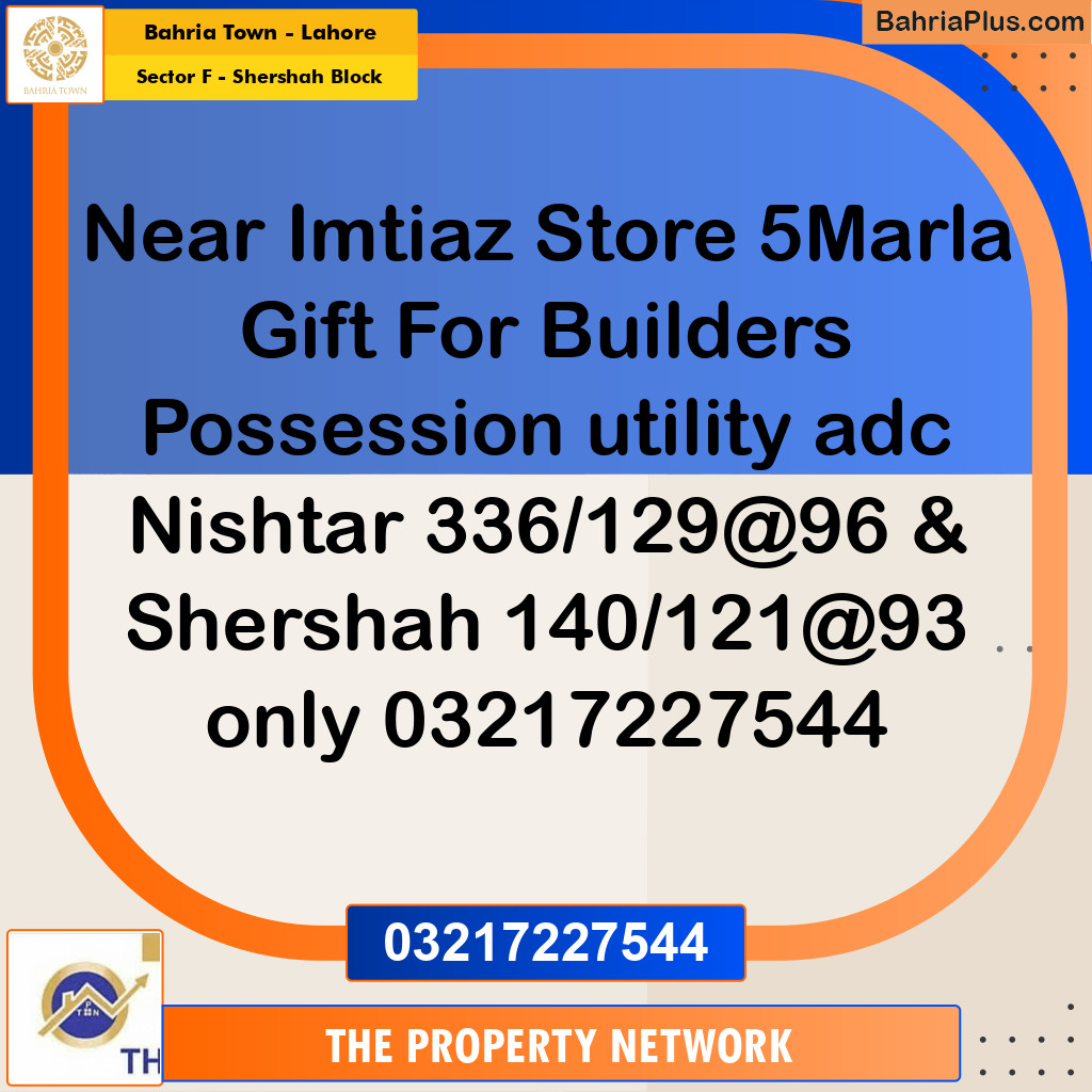 5 Marla Residential Plot for Sale in Sector F - Shershah Block -  Bahria Town, Lahore - (BP-277014)