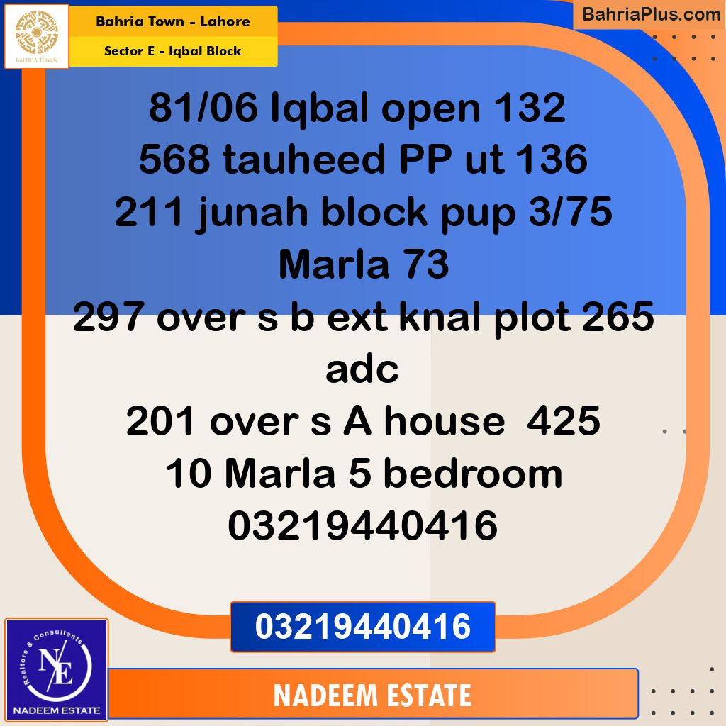 Residential Plot for Sale in Sector E - Iqbal Block -  Bahria Town, Lahore - (BP-277026)