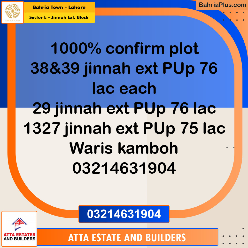 5 Marla Residential Plot for Sale in Sector E - Jinnah Ext. Block -  Bahria Town, Lahore - (BP-277043)