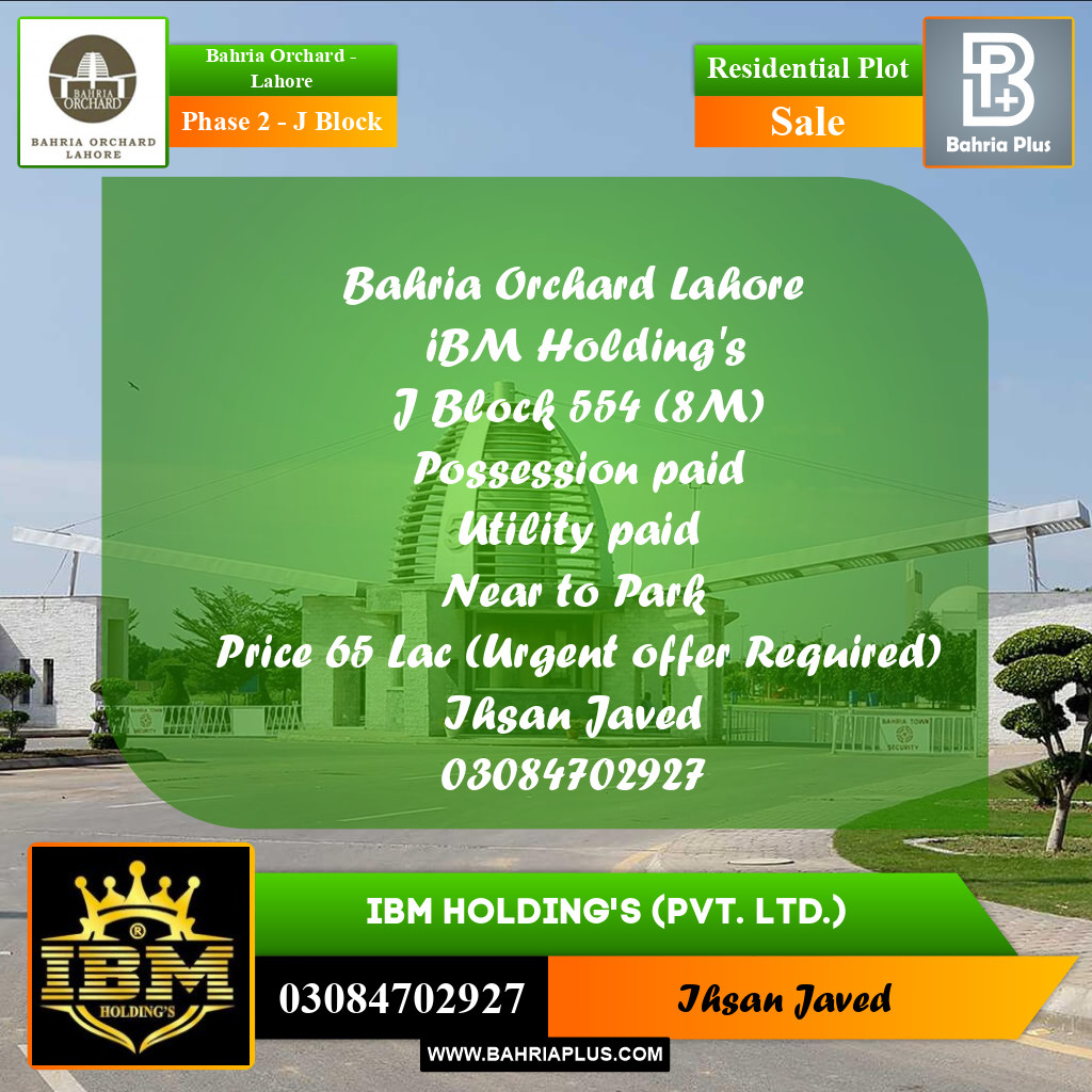8 Marla Residential Plot for Sale in Phase 2 - J Block -  Bahria Orchard, Lahore - (BP-277054)