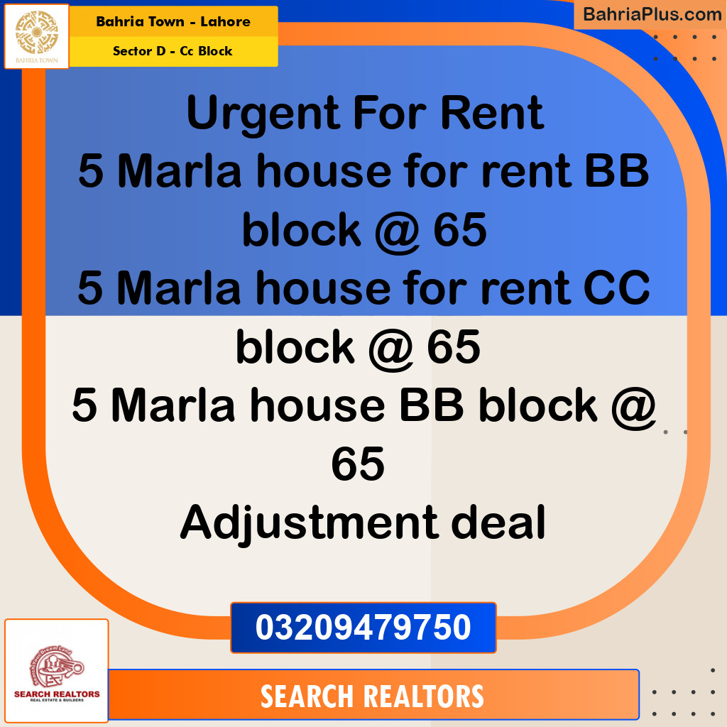 5 Marla Residential House for Rent in Sector D - CC Block -  Bahria Town, Lahore - (BP-277091)