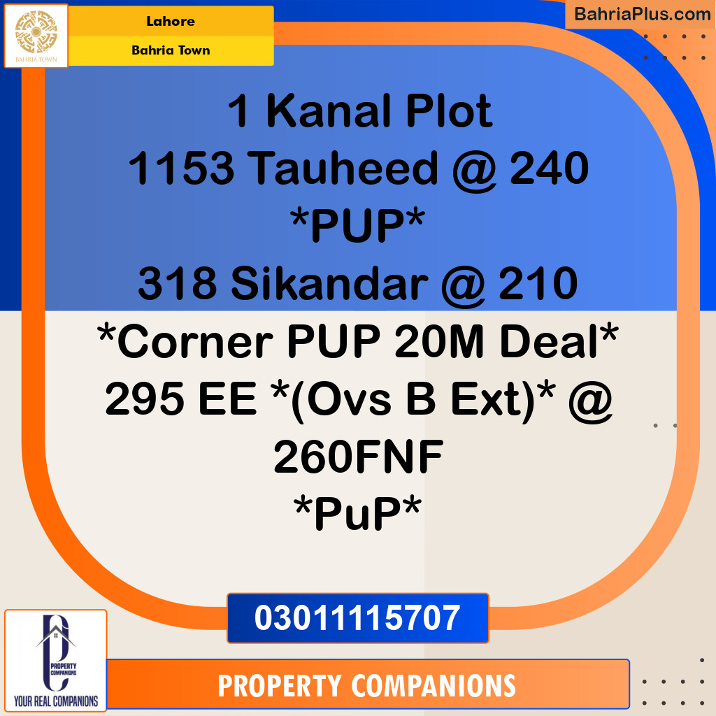 Residential Plot for Sale in Bahria Town, Lahore - (BP-277109)