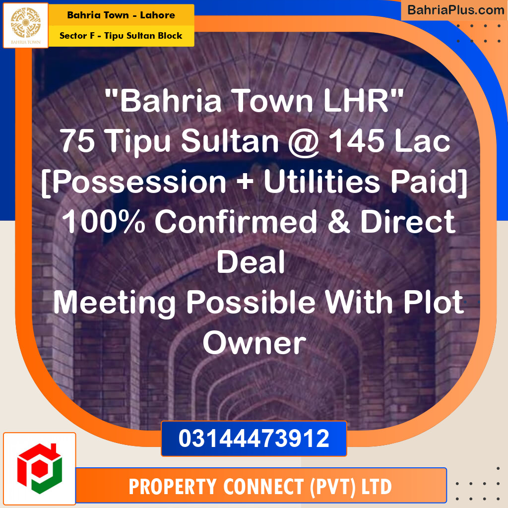 10 Marla Residential Plot for Sale in Sector F - Tipu Sultan Block -  Bahria Town, Lahore - (BP-277122)