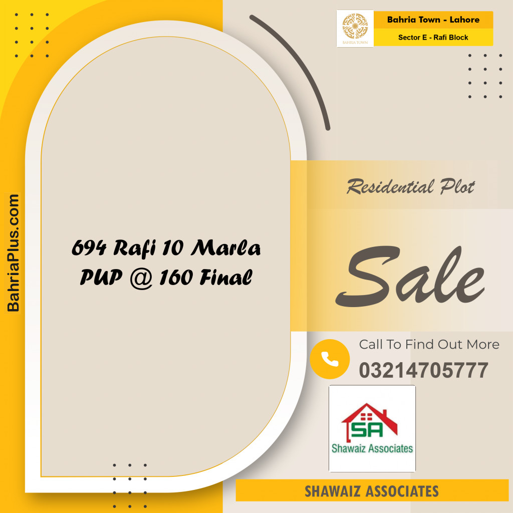 10 Marla Residential Plot for Sale in Sector E - Rafi Block -  Bahria Town, Lahore - (BP-277123)