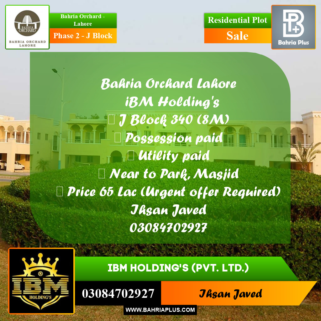 8 Marla Residential Plot for Sale in Phase 2 - J Block -  Bahria Orchard, Lahore - (BP-277190)