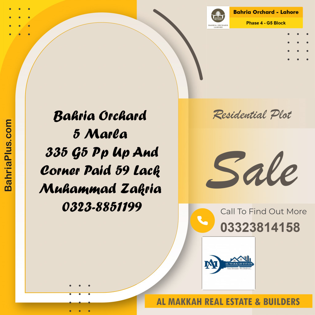 5 Marla Residential Plot for Sale in Phase 4 - G5 Block -  Bahria Orchard, Lahore - (BP-277193)