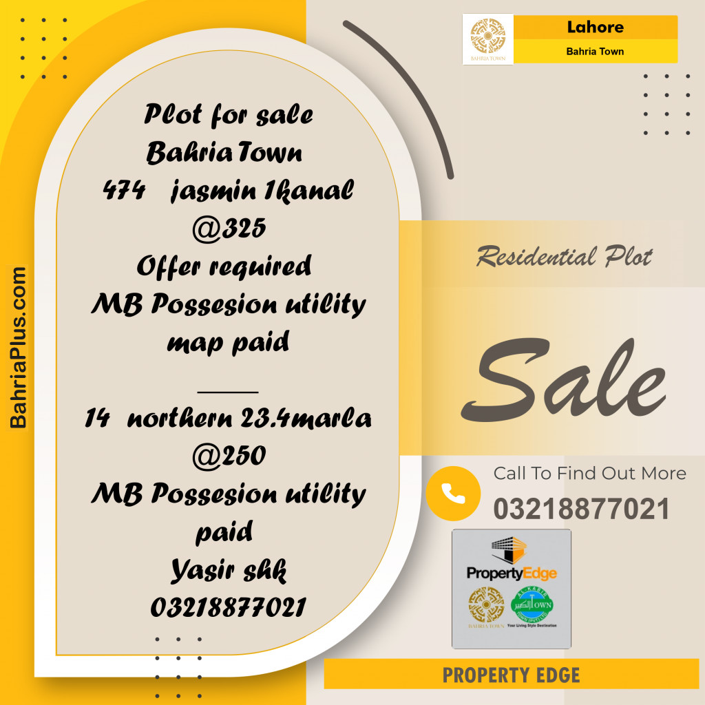 Residential Plot for Sale in Bahria Town, Lahore - (BP-277195)