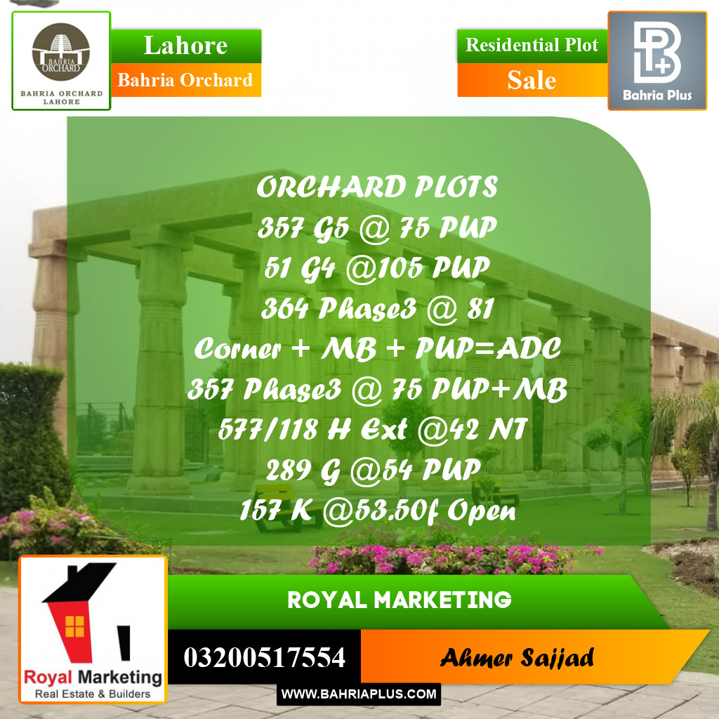 Residential Plot for Sale in Bahria Orchard, Lahore - (BP-277223)