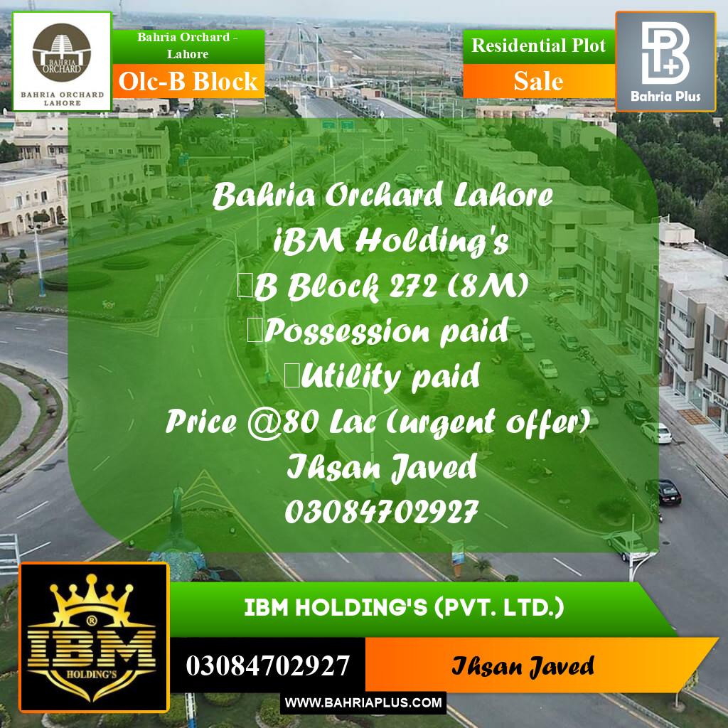 8 Marla Residential Plot for Sale in OLC-B Block -  Bahria Orchard, Lahore - (BP-277266)