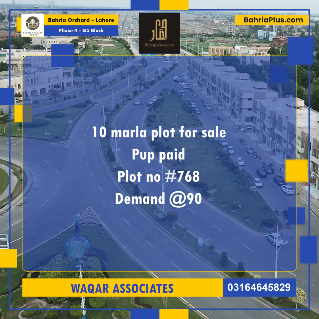 10 Marla Residential Plot for Sale in Phase 4 - G5 Block -  Bahria Orchard, Lahore - (BP-277283)
