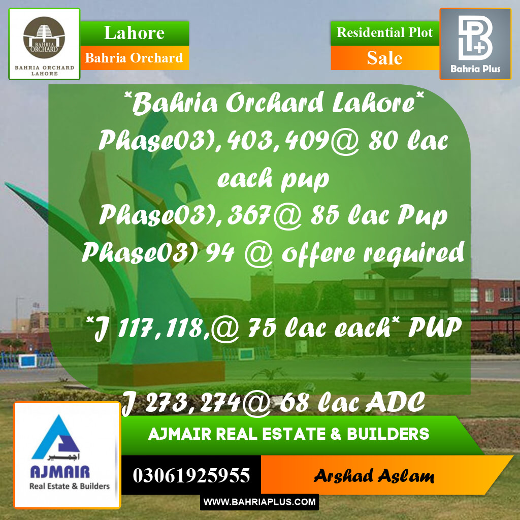 Residential Plot for Sale in Bahria Orchard, Lahore - (BP-277323)
