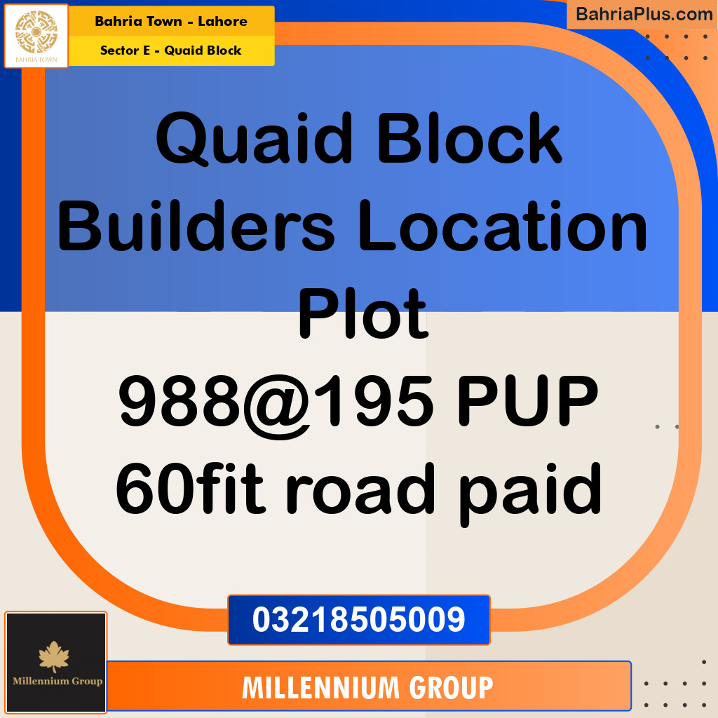 10 Marla Residential Plot for Sale in Sector E - Quaid Block -  Bahria Town, Lahore - (BP-277400)
