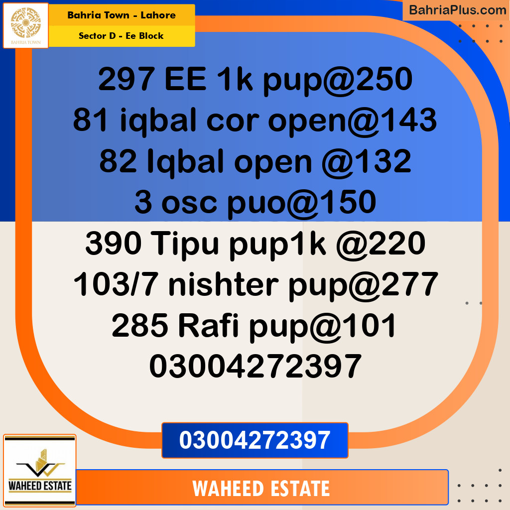 1 Kanal Residential Plot for Sale in Sector D - EE Block -  Bahria Town, Lahore - (BP-277420)