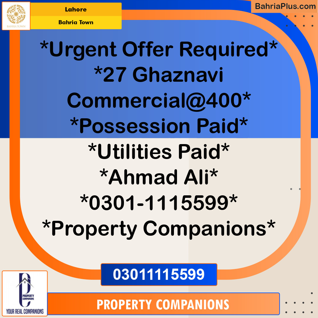 Commercial Plot for Sale in Bahria Town, Lahore - (BP-277445)