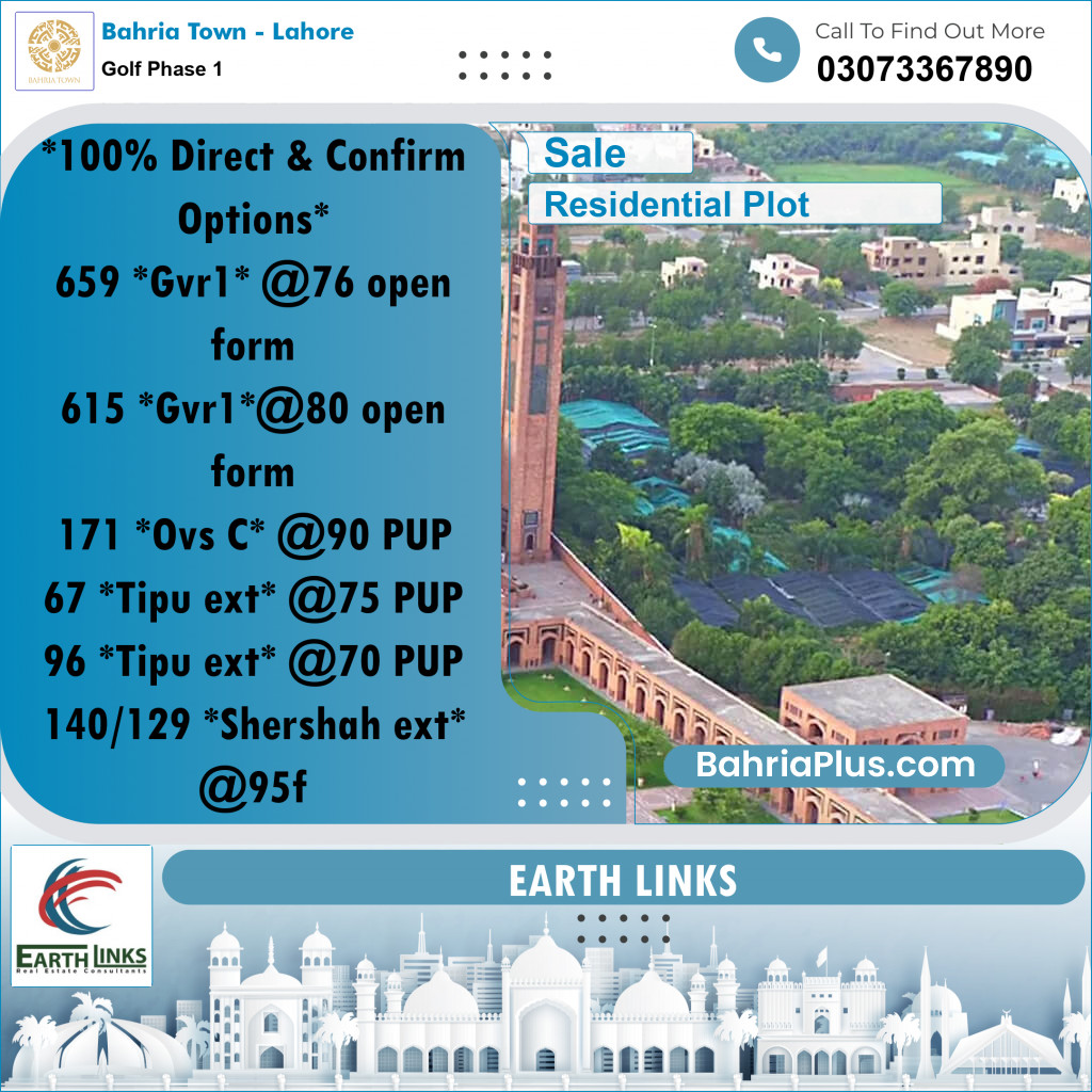 5 Marla Residential Plot for Sale in Golf Phase 1 -  Bahria Town, Lahore - (BP-277458)