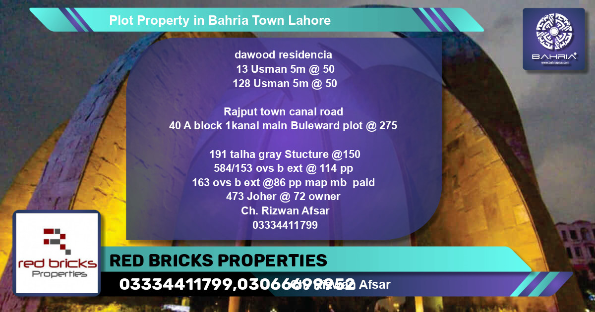 Residential Plot for Sale in Bahria Town, Lahore - (BP-27746)