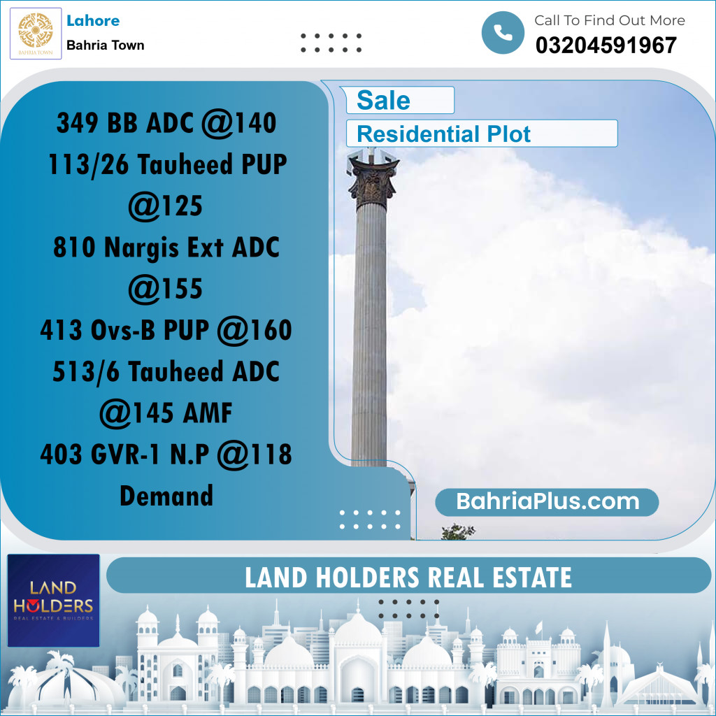 Residential Plot for Sale in Bahria Town, Lahore - (BP-277483)