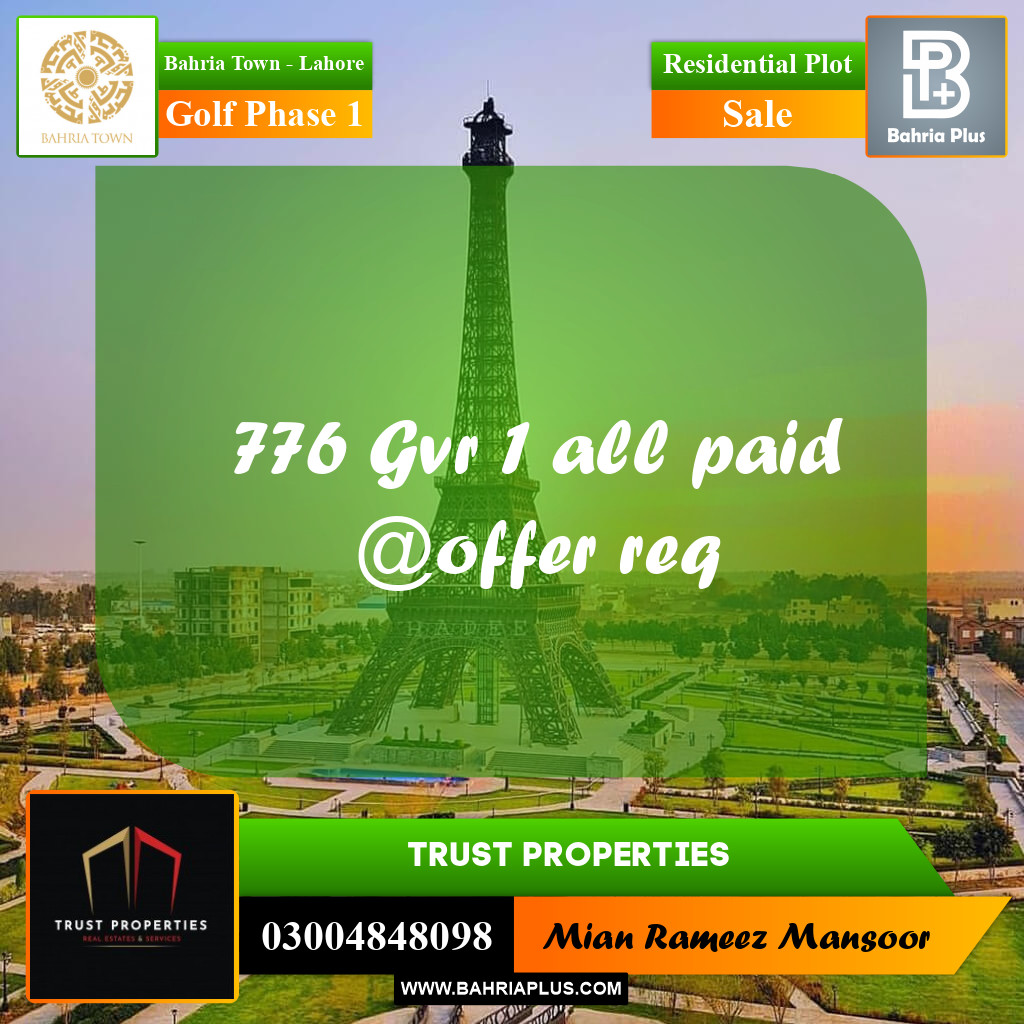 10 Marla Residential Plot for Sale in Golf Phase 1 -  Bahria Town, Lahore - (BP-277485)