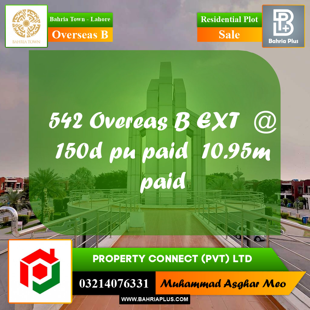 10 Marla Residential Plot for Sale in Overseas B -  Bahria Town, Lahore - (BP-277529)