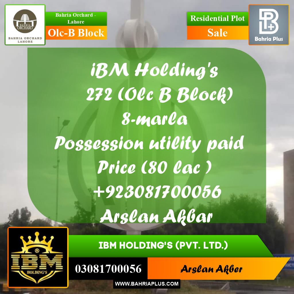 8 Marla Residential Plot for Sale in OLC-B Block -  Bahria Orchard, Lahore - (BP-277548)