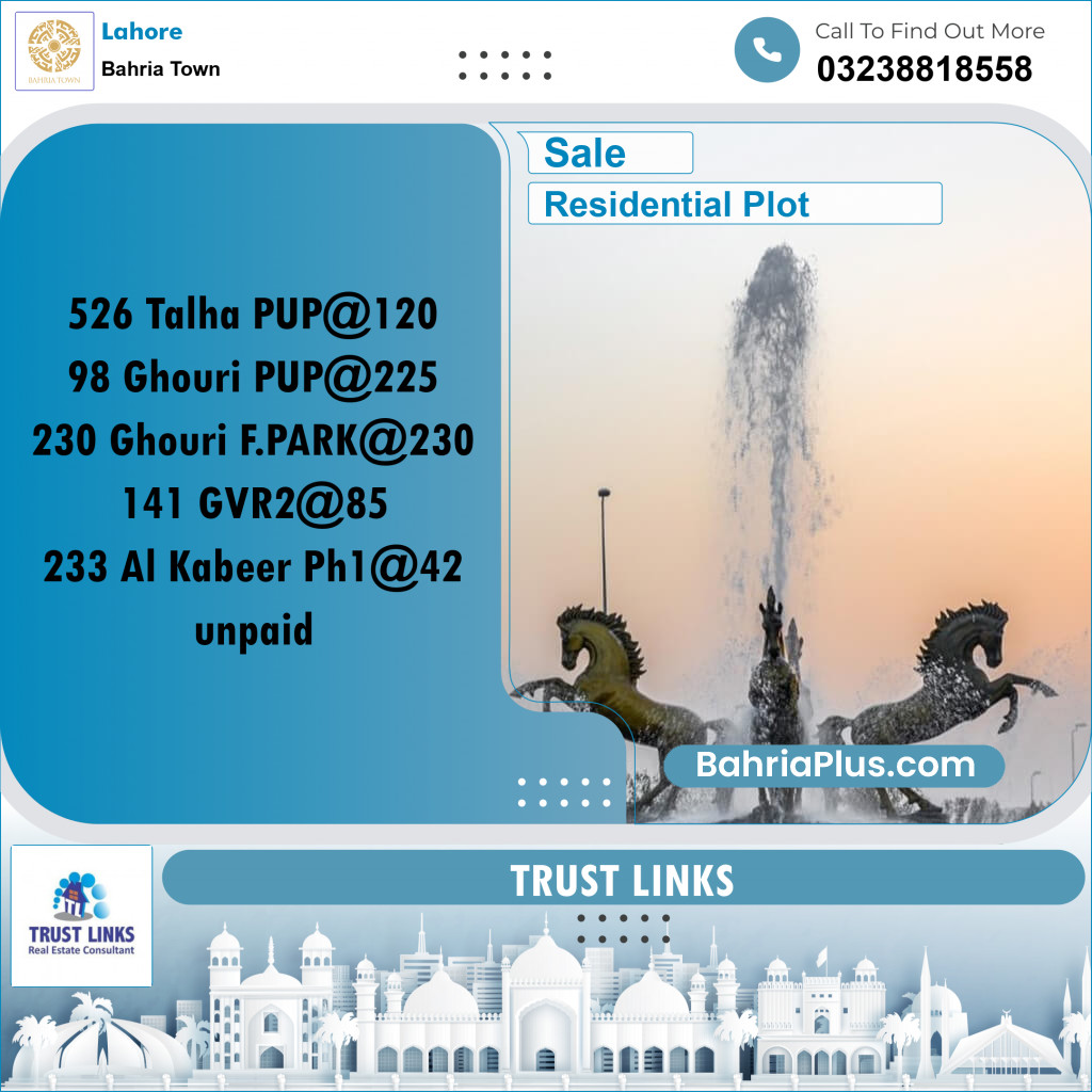 Residential Plot for Sale in Bahria Town, Lahore - (BP-277581)