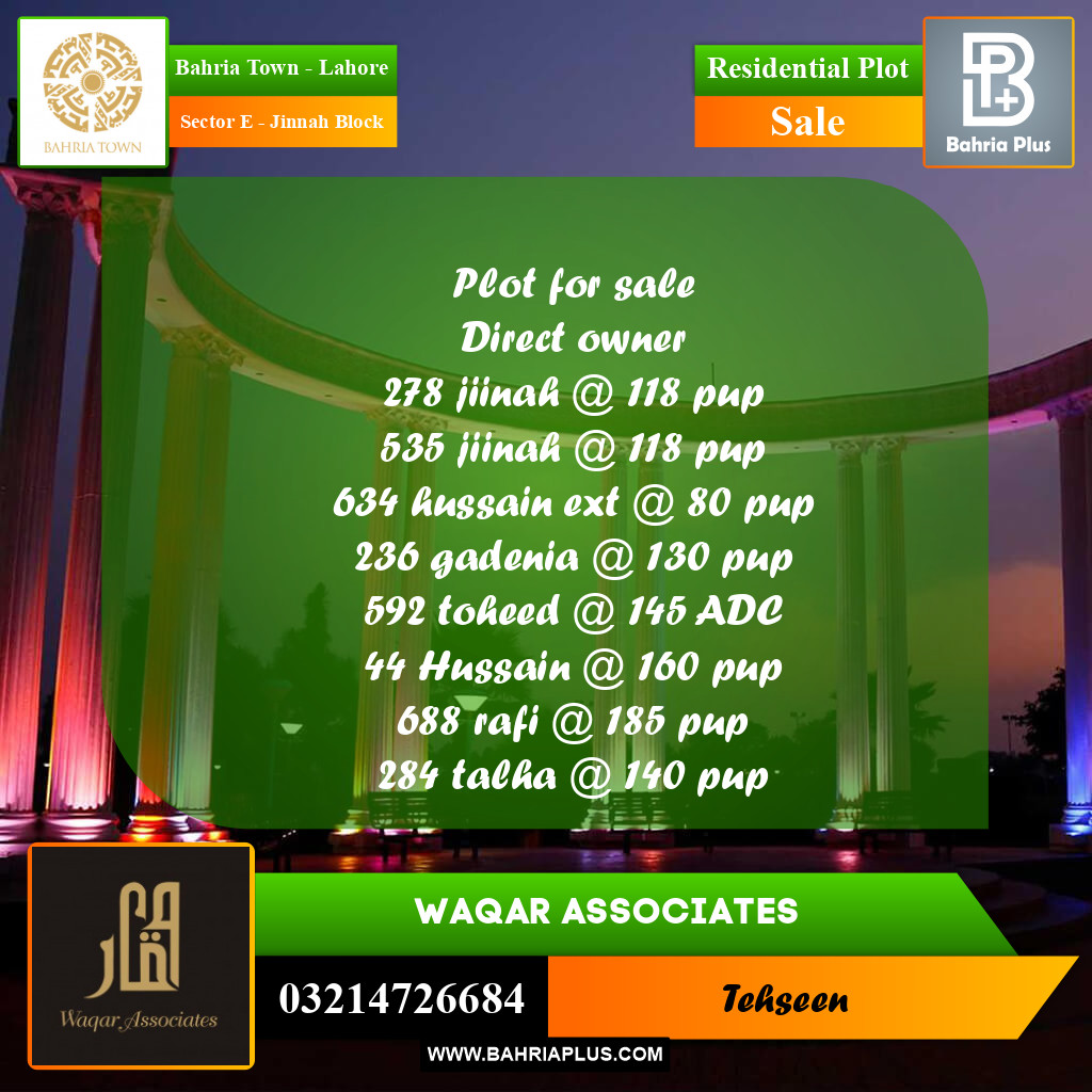 10 Marla Residential Plot for Sale in Sector E - Jinnah Block -  Bahria Town, Lahore - (BP-277602)