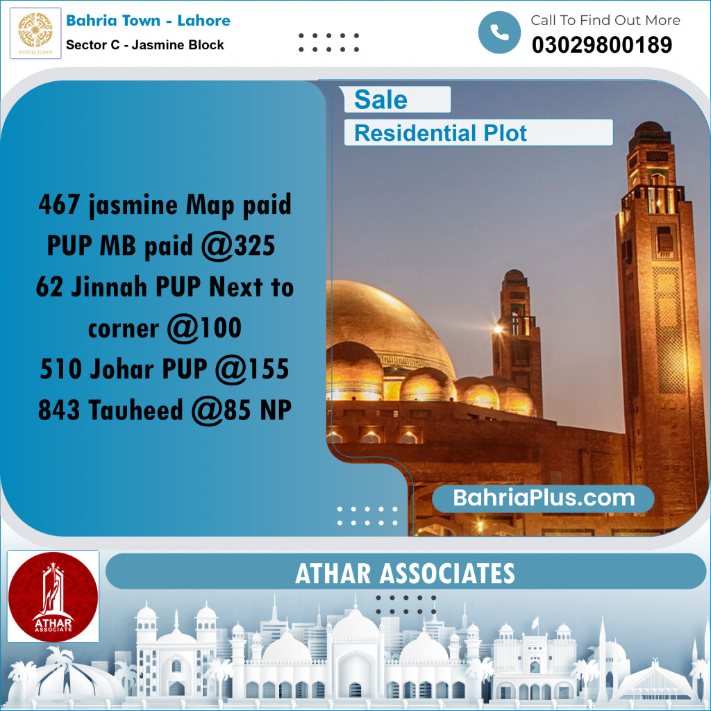 20 Marla Residential Plot for Sale in Sector C - Jasmine Block -  Bahria Town, Lahore - (BP-277641)